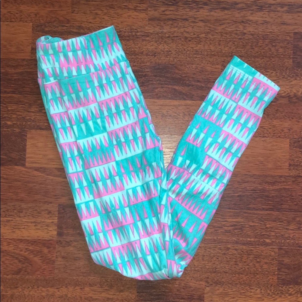 Lularoe Pink and Green Patterned Leggings